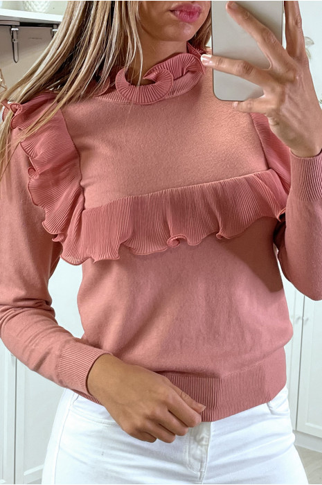 Fuchsia sweater with frill on the front 