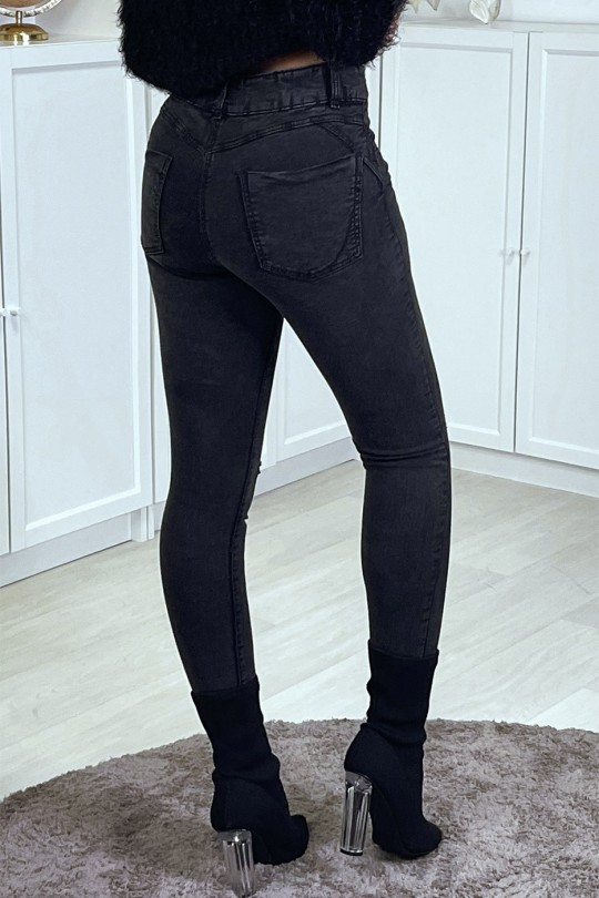 Vervaagde zwarte slim jeans met push-up effect op de knieën - 2