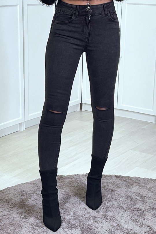 Vervaagde zwarte slim jeans met push-up effect op de knieën - 3