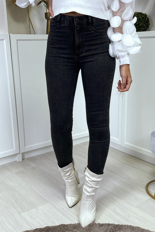Vervaagde zwarte slimfit jeans met achterzakken - 1