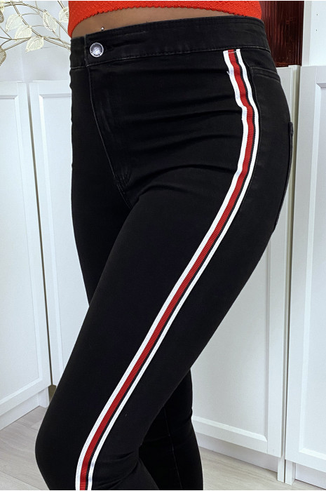 High waist black slim jeans with side bands - 7