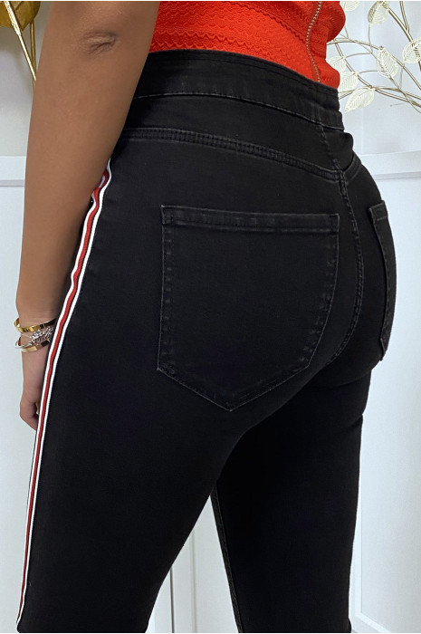 Zwarte slanke jeans met hoge taille en zijbanden - 9