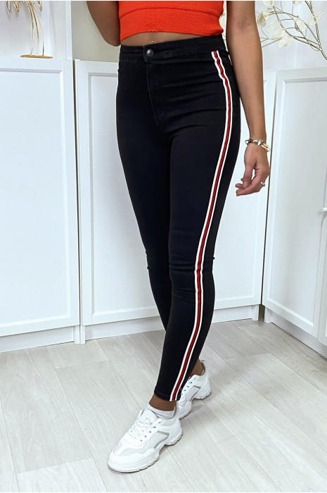 Zwarte slanke jeans met hoge taille en zijbanden - 11