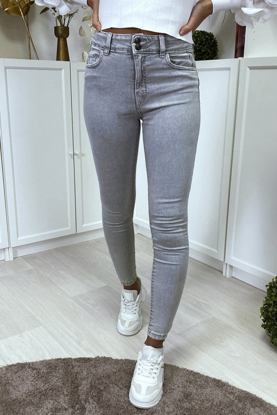 Light gray washed slim jeans with push up effect - 1