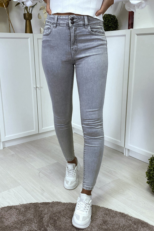Light gray washed slim jeans with push up effect - 2