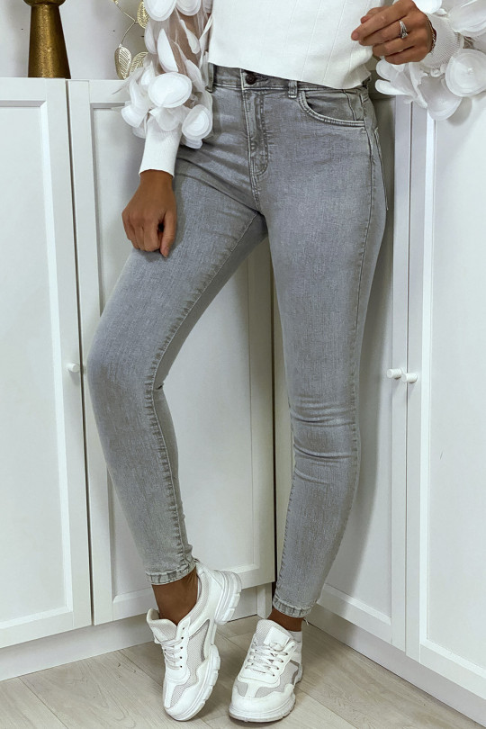 Light gray washed slim jeans with push up effect - 3