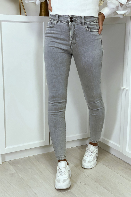 Light gray washed slim jeans with push up effect - 4