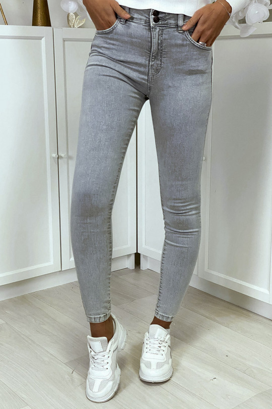 Light gray washed slim jeans with push up effect - 5