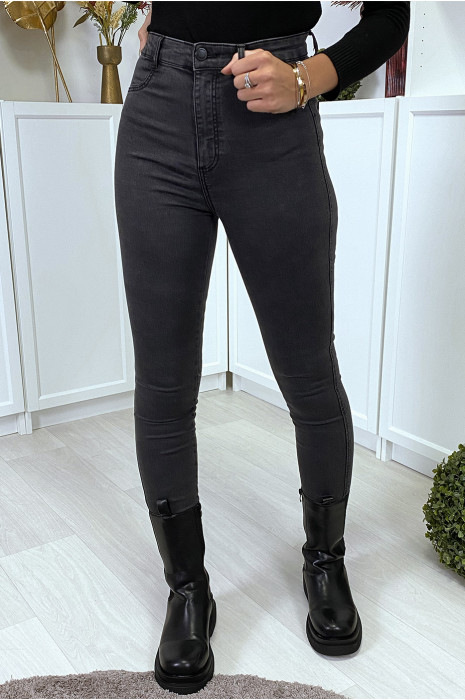 Vervaagde zwarte slimfit jeans met hoge taille - 1