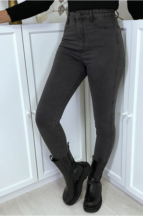 Jean slim noir délavé taille haute - 3