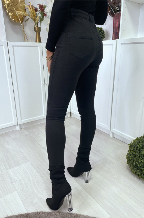 Jean slim noir taille haute à poches arrières - 1