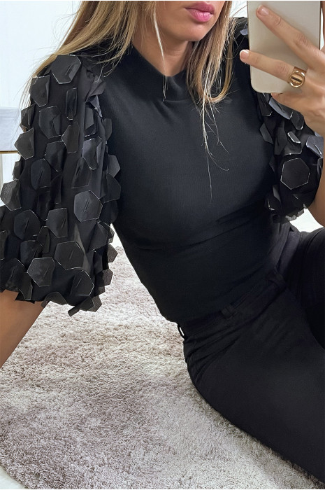 Black top with petal puff sleeves - 2