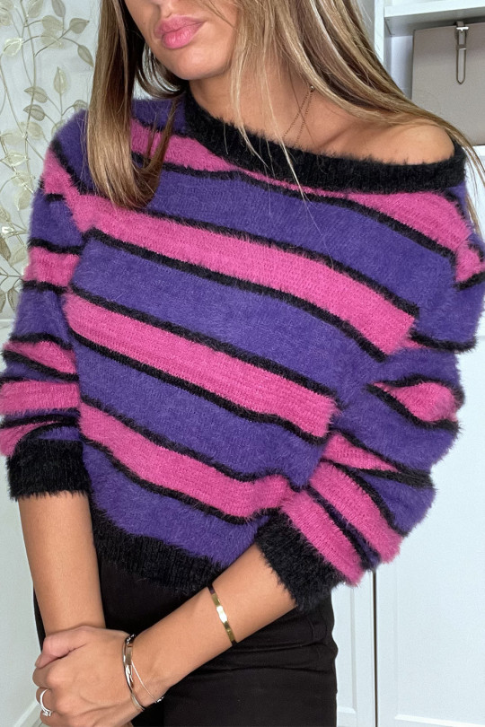 Paarse en fuchsia donzige sweater - 2