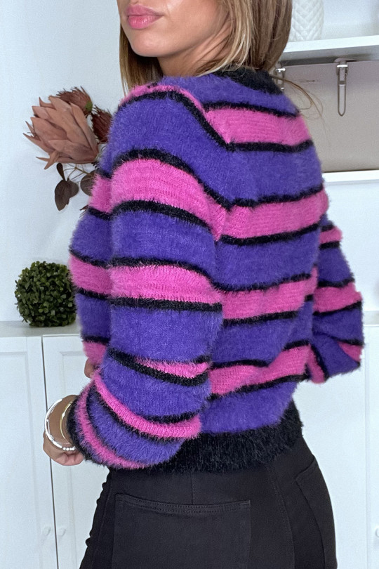 Paarse en fuchsia donzige sweater - 3