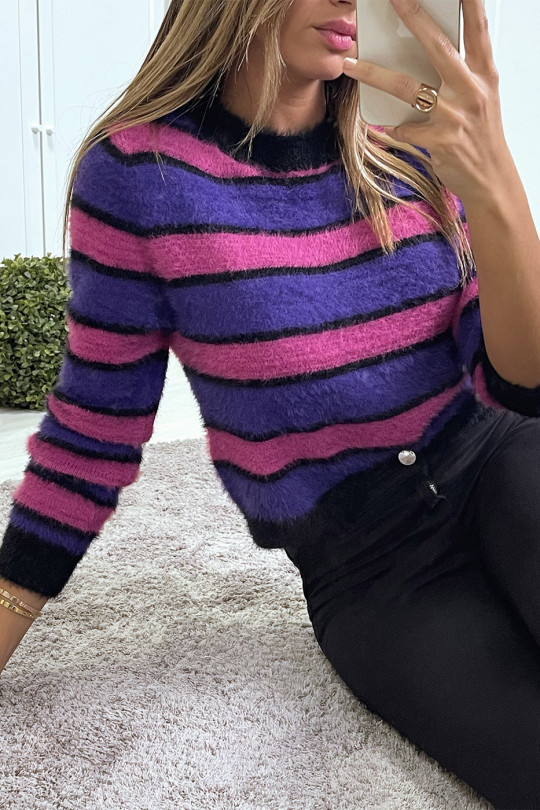 Paarse en fuchsia donzige sweater - 4