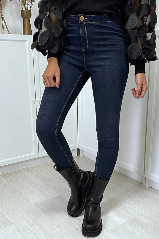 Smalle navy jeans met hoge taille en achterzakken