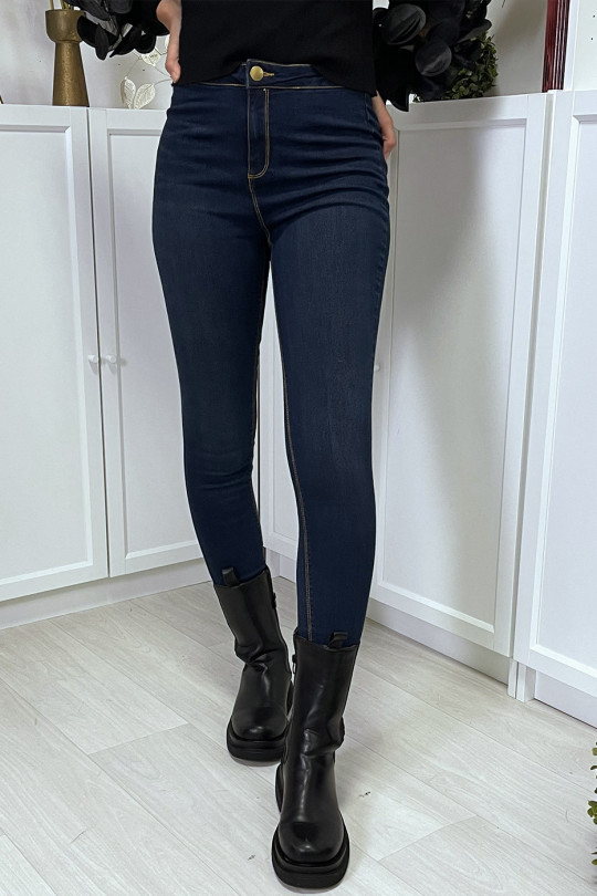 Smalle navy jeans met hoge taille en achterzakken