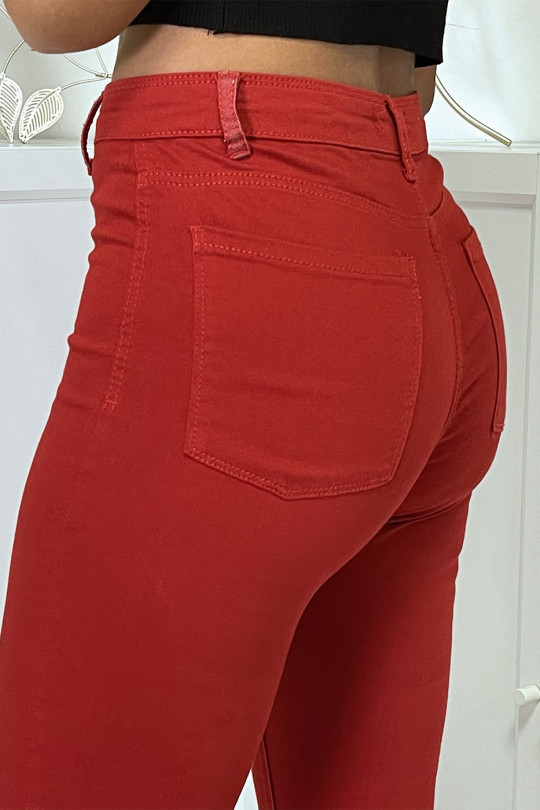 Jean slim rouge taille haute avec poches arrières - 2
