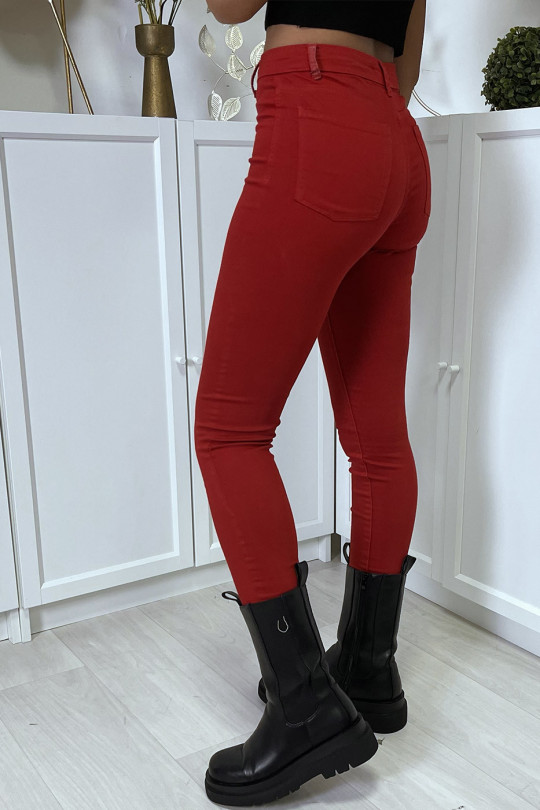 Jean slim rouge taille haute avec poches arrières - 3