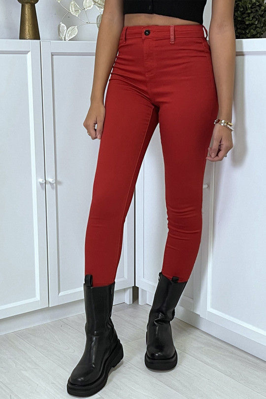 Rode slimfit jeans met hoge taille en achterzakken - 6