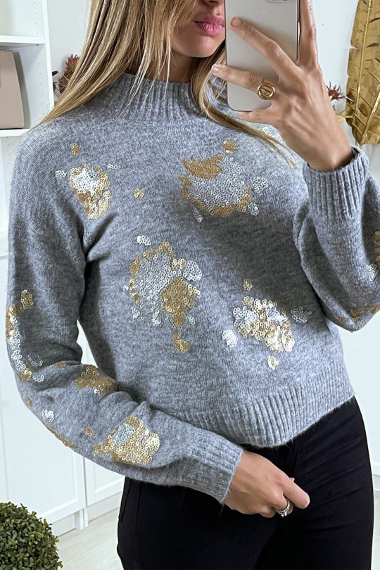 Pull doux gris à sequins - 5 Pull doux gris à sequins - 5