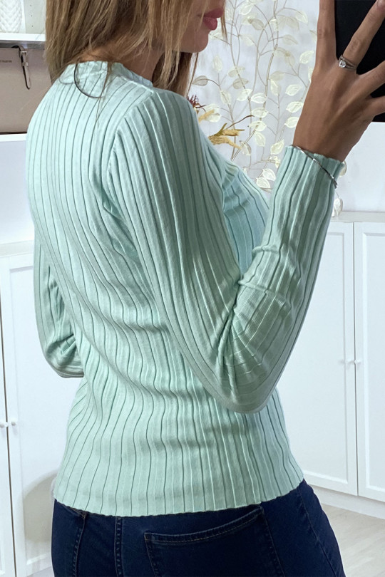 Very soft ribbed turquoise sweater with high neck - 6