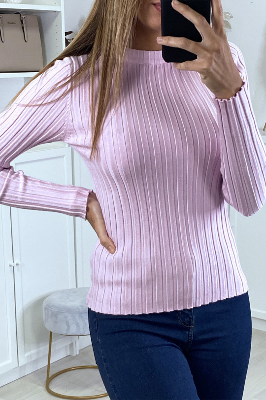 Zeer zachte geribbelde roze sweater met hoge hals - 2