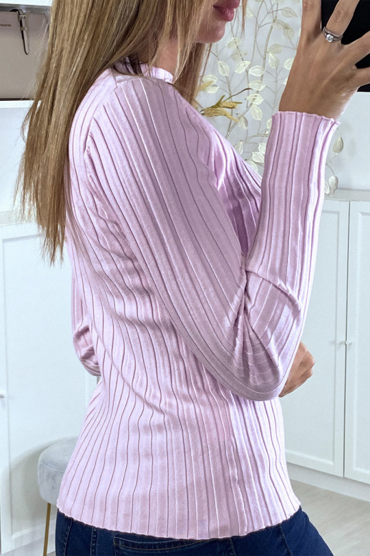 Very soft ribbed pink sweater with high neck - 4