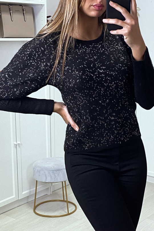 Fluffy black sweater with shiny thread and cinched sleeves - 2