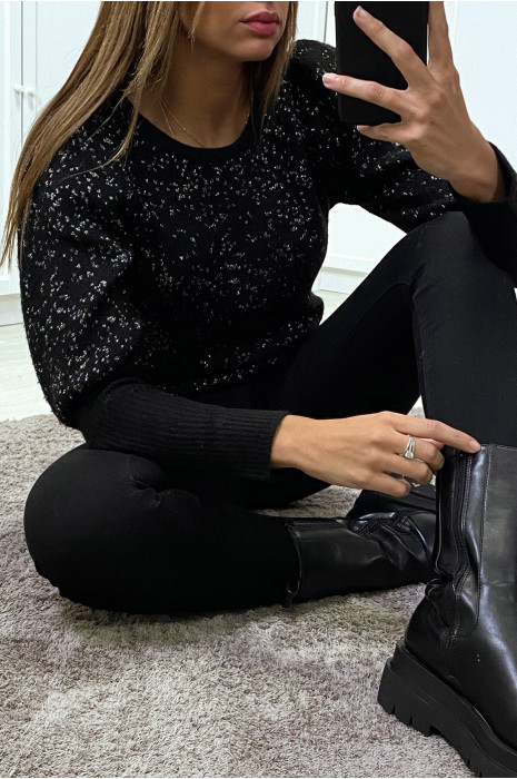 Fluffy black sweater with shiny thread and cinched sleeves - 4