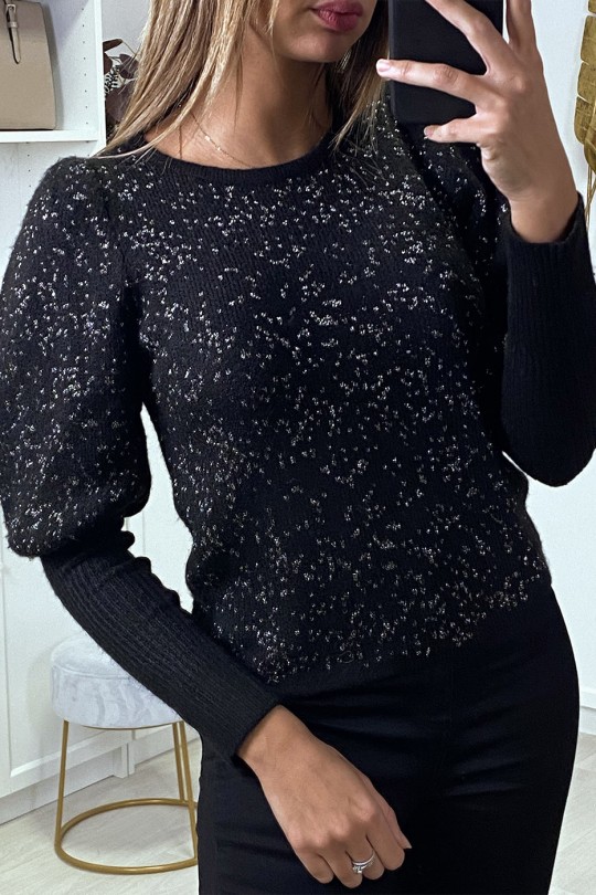 Fluffy black sweater with shiny thread and cinched sleeves - 5