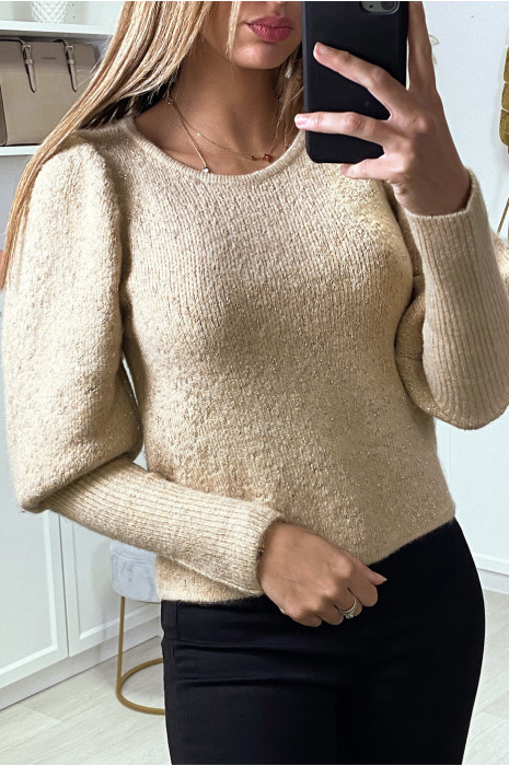 PuFF beige duveteux à fil brillant et manches cintrées - 1