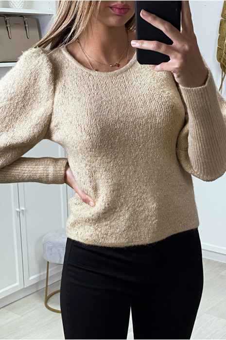 PuFF beige duveteux à fil brillant et manches cintrées - 2