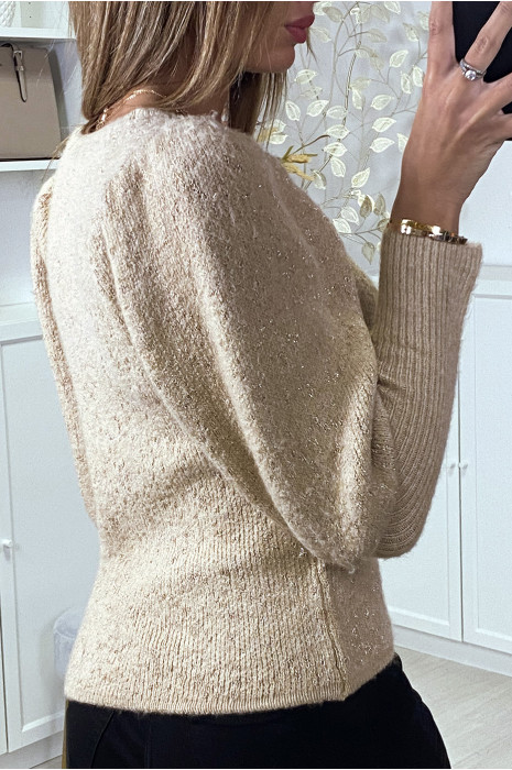 PuFF beige duveteux à fil brillant et manches cintrées - 4