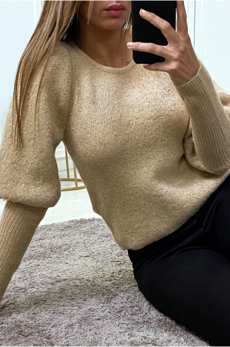 PuFF beige duveteux à fil brillant et manches cintrées - 5