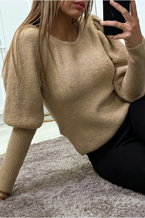 PuFF beige duveteux à fil brillant et manches cintrées - 6