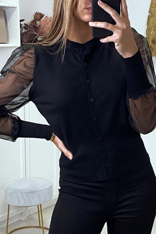 Gilet noir à manches transparentes en tulle - 2 Gilet noir à manches transparentes en tulle - 2