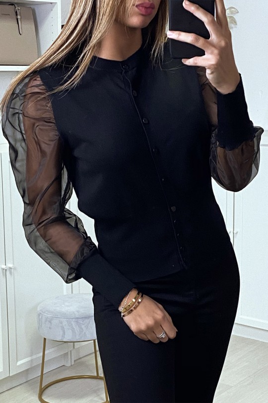 Gilet noir à manches transparentes en tulle - 3 Gilet noir à manches transparentes en tulle - 3