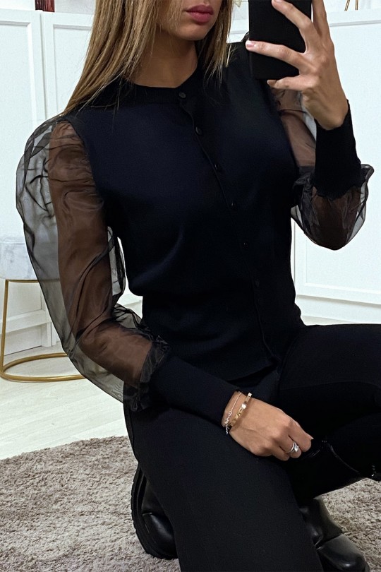 Gilet noir à manches transparentes en tulle - 4 Gilet noir à manches transparentes en tulle - 4