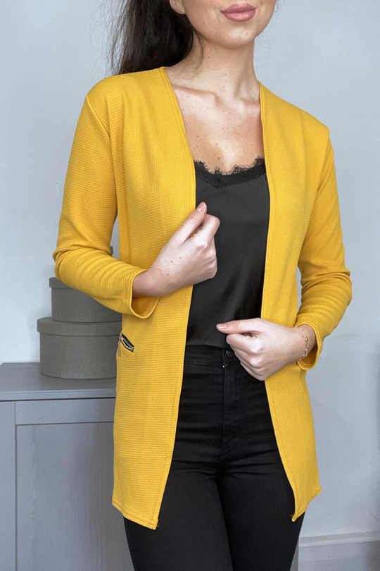 Blazer moutarde long à fausses poches - 2