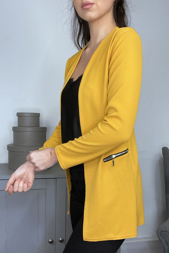 Blazer moutarde long à fausses poches - 3
