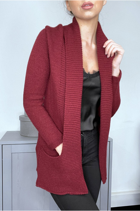 Gilet bordeaux à maille torsadée - 1