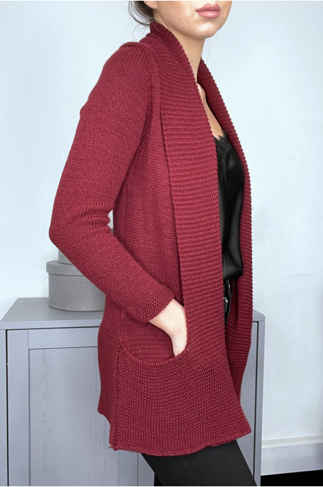 Gilet bordeaux à maille torsadée - 3