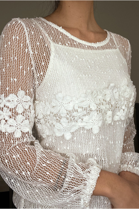 Blouse blanche à dentelle doublé débardeur - 2