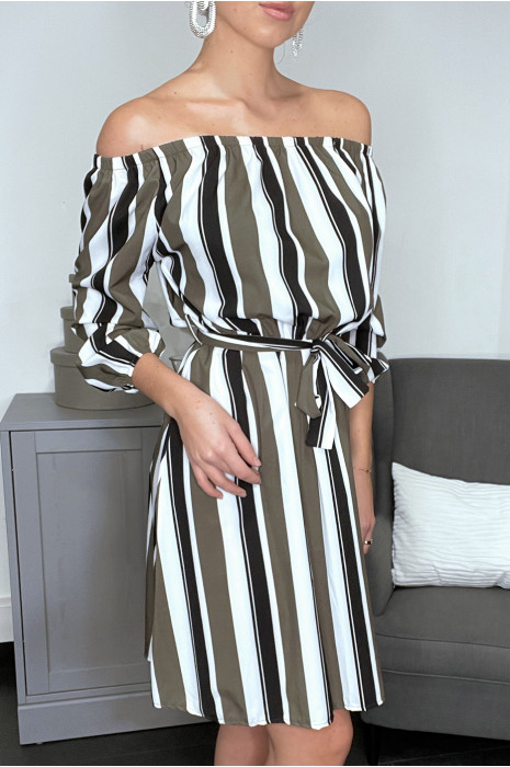 Robe à dominance kaki à col bardot - 2