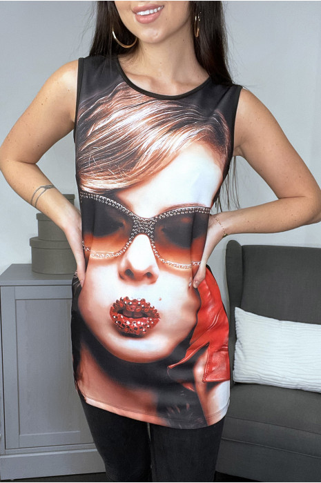 Woman's face pattern black tunic - 2