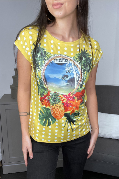 Gele top met zomers patroon - 3