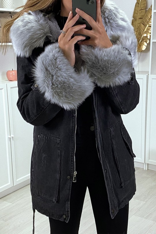 black denim fluffy jacket