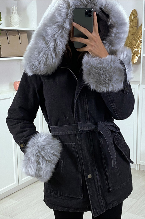 Veste Jean Femme Hiver Avec Doublure Fausse Fourrure Amovible - Manteau Court, Capuche, Taille Asiatique (Prévoir Taille Au-dessus)