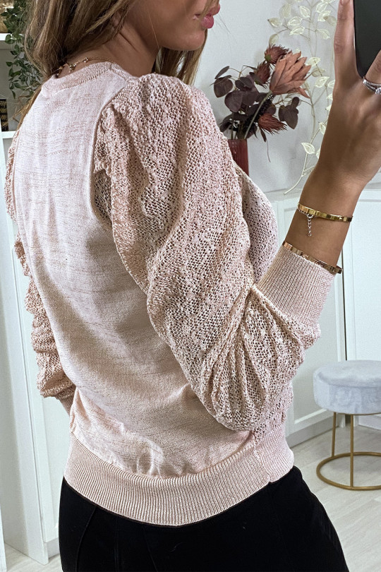 Pink jacquard sweater with gold thread - 4
